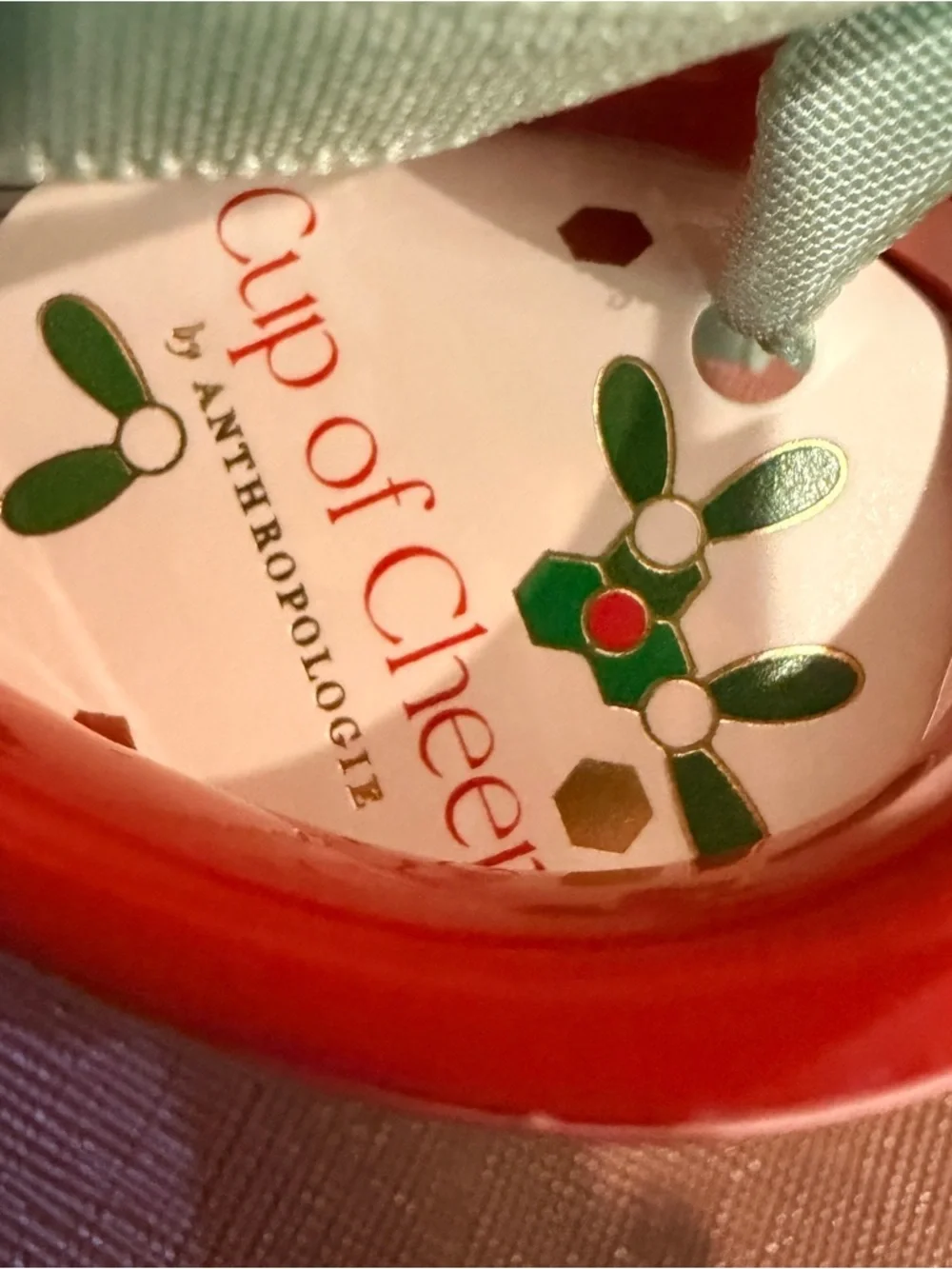 Anthropologie Cup of Cheer Monogram A Christmas Mug Honeycomb Gold Initial